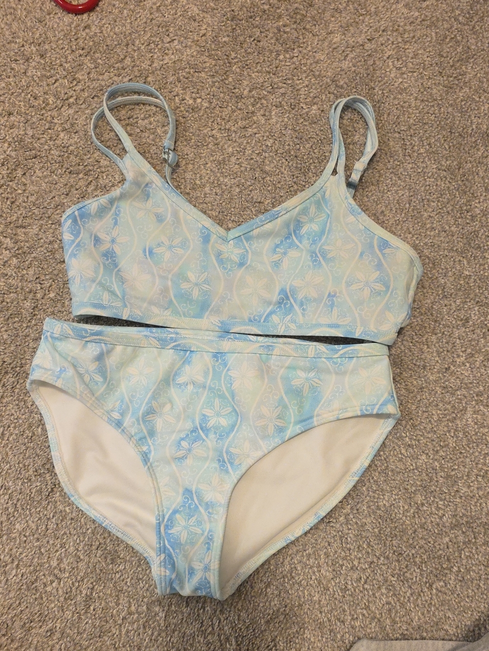 A&F Girls' Light Blue Floral Print One-Piece Swimsuit 11/12